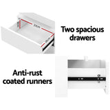 Artiss Bedside Table LED 2 Drawers Lift-up Storage - COLEY White - Close-Up Angle