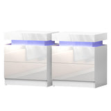 Artiss 2X Bedside Table LED 2 Drawers Lift-up Storage - COLEY White