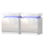 Artiss 2X Bedside Table LED 2 Drawers Lift-up Storage - COLEY White