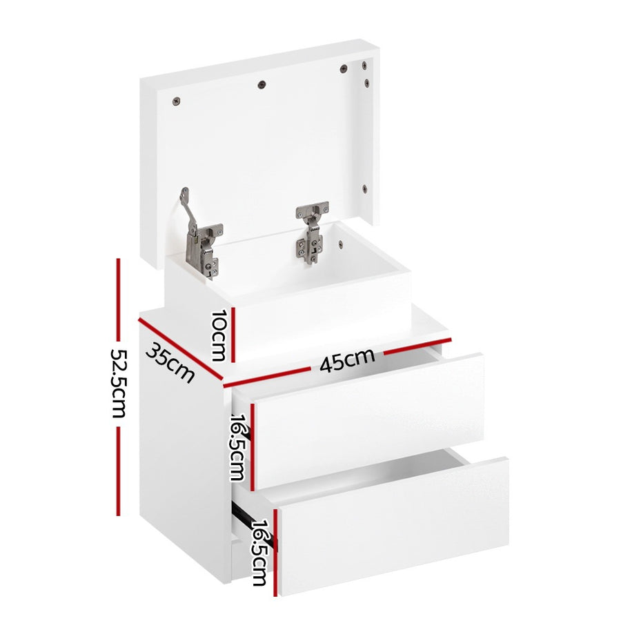 Artiss 2X Bedside Table LED 2 Drawers Lift-up Storage - COLEY White