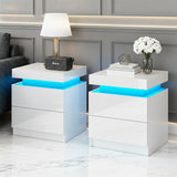 Artiss 2X Bedside Table LED 2 Drawers Lift-up Storage - COLEY White - Close-Up Angle