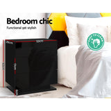 Artiss Bedside Table LED 3 Drawers - MORI Black - 45-Degree Angle
