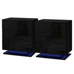 Artiss 2x Bedside Table LED 3 Drawers - MORI Black