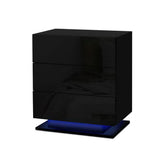 Artiss 2x Bedside Table LED 3 Drawers - MORI Black - Front View