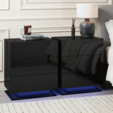 Artiss 2x Bedside Table LED 3 Drawers - MORI Black - Close-Up Angle