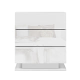 Artiss Bedside Table LED 3 Drawers - MORI White - Side View