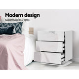 Artiss Bedside Table LED 3 Drawers - MORI White - Top-Down View
