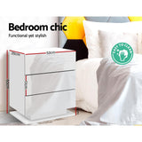 Artiss Bedside Table LED 3 Drawers - MORI White - 45-Degree Angle
