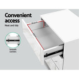 Artiss Bedside Table LED 3 Drawers - MORI White - Rear View