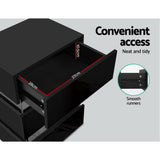 Artiss Bedside Table LED 3 Drawers - LUMI Black - Rear View