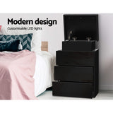 Artiss Bedside Table LED 3 Drawers - COLEY Black - Top-Down View