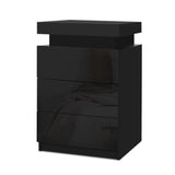 Artiss Bedside Table LED 3 Drawers - COLEY Black - Low Angle