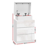 Artiss Bedside Table LED 3 Drawers - COLEY White - Front View