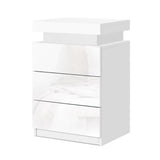 Artiss Bedside Table LED 3 Drawers - COLEY White - Close-Up Angle