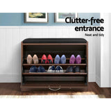 Artiss Shoe Rack Cabinet Bench15 Pairs Walnut Kyla - Side View