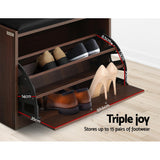 Artiss Shoe Rack Cabinet Bench15 Pairs Walnut Kyla - Rear View
