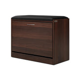 Artiss Shoe Rack Cabinet Bench15 Pairs Walnut Kyla - Close-Up Angle