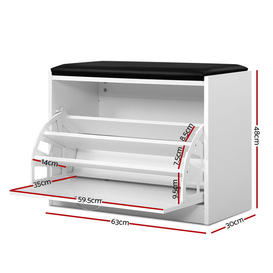 Artiss Shoe Rack Cabinet Bench 15 Pairs White Kyla, image 2