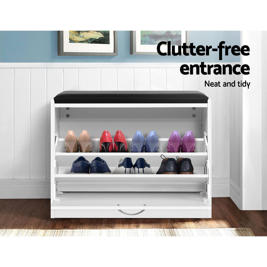 Artiss Shoe Rack Cabinet Bench 15 Pairs White Kyla, image 3