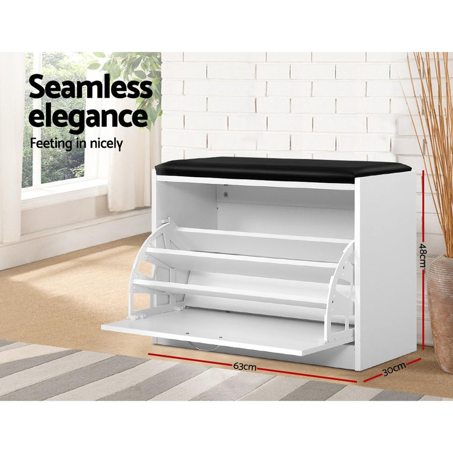 Artiss Shoe Rack Cabinet Bench 15 Pairs White Kyla, image 5