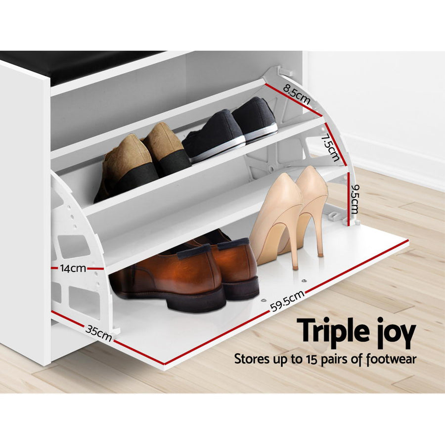 Artiss Shoe Rack Cabinet Bench 15 Pairs White Kyla, image 6