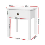 Artiss Bedside Table 1 Drawer - BOW White - Front View