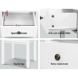 Artiss Bedside Table 1 Drawer - BOW White - Rear View