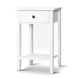 Artiss Bedside Table 1 Drawer with Shelf - BOWIE White - Side View