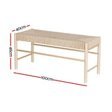 Artiss Dining Bench Paper Rope Seat Wooden Chair 100cm - Front View