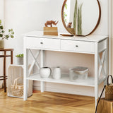 Artiss Console Table 2 Drawers 100CM White Chole - Low Angle