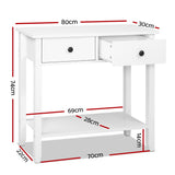 Artiss Console Table 2 Drawers 80CM White Chole - Side View