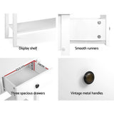 Artiss Console Table 3 Drawers 100CM White Chole - Rear View