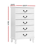 Artiss 5 Chest of Drawers - KUBI White - Top-Down View