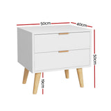 Artiss Bedside Table 2 Drawers - White - Front View