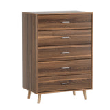 Artiss 5 Chest of Drawers - MIRI Walnut - Side View