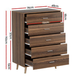 Artiss 5 Chest of Drawers - MIRI Walnut - Top-Down View