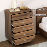 Artiss 5 Chest of Drawers - MIRI Walnut - Close-Up Angle
