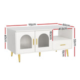 Artiss LED Coffee Table Shelf Drawer Storage White - Front View
