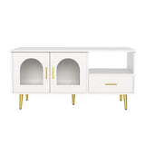 Artiss LED Coffee Table Shelf Drawer Storage White - Side View