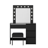Artiss Dressing Table Set Stool 12 Led Bulbs Black - Top-Down View