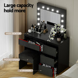 Artiss Dressing Table Set Stool 12 Led Bulbs Black - Rear View
