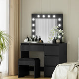 Artiss Dressing Table Set Stool 12 Led Bulbs Black - Low Angle