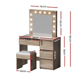 Artiss Dressing Table Set Stool 12 Led Bulbs Wood - Side View