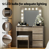 Artiss Dressing Table Set Stool 12 Led Bulbs Wood