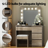 Artiss Dressing Table Set Stool 12 Led Bulbs Wood - Close-Up Angle