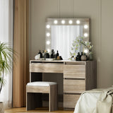 Artiss Dressing Table Set Stool 12 Led Bulbs Wood - Low Angle