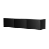 Artiss Floating Entertainment Unit TV Cabinet High Glossy Black 3 Cabinets 200CM - Side View
