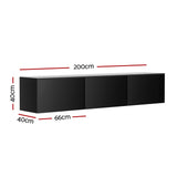 Artiss Floating Entertainment Unit TV Cabinet High Glossy Black 3 Cabinets 200CM - Top-Down View