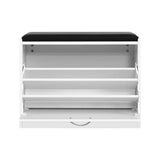Artiss Shoe Cabinet Bench Shoes Storage Rack Organiser Drawer White 15 Pairs - Front View