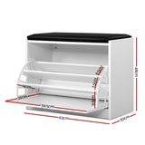 Artiss Shoe Cabinet Bench Shoes Storage Rack Organiser Drawer White 15 Pairs - Side View
